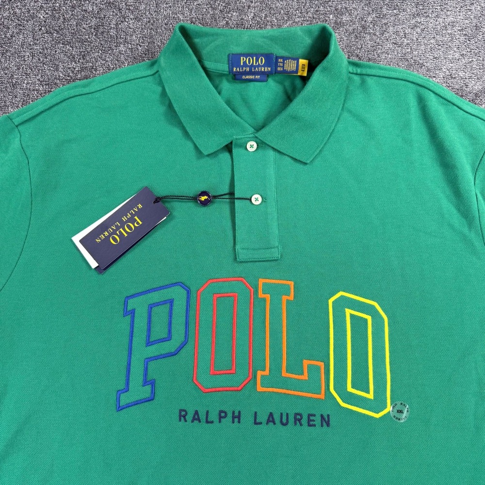 Polo Ralph Lauren Mens Green Multicolor Logo Classic Fit Polo Shirt XXL NWT